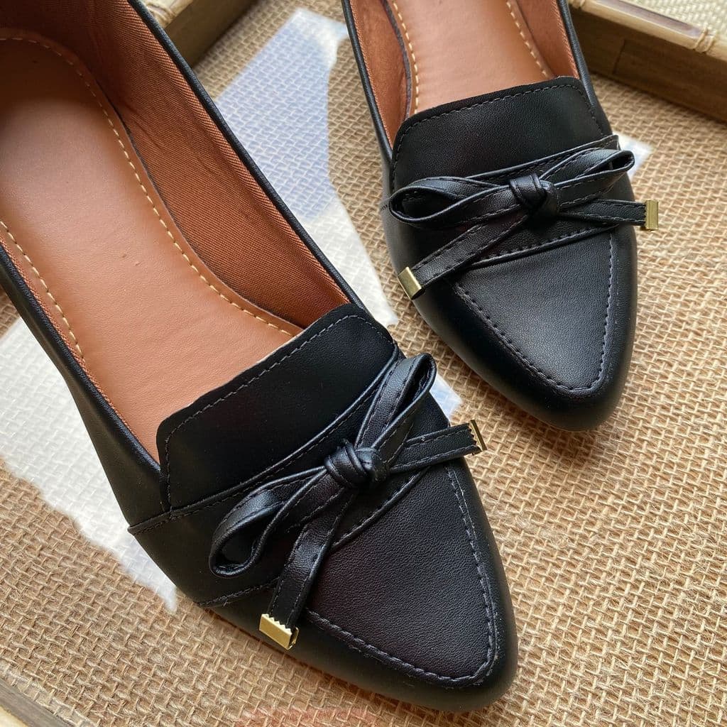 Sapatilha Mocassim Feminina Bico Fino Napa Preto Casual