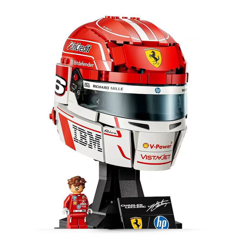 Transporte rápido 886 pçs compatível Lego blocos de construção Ferrari F1 Leclair capacete montagem brinquedo menino pre