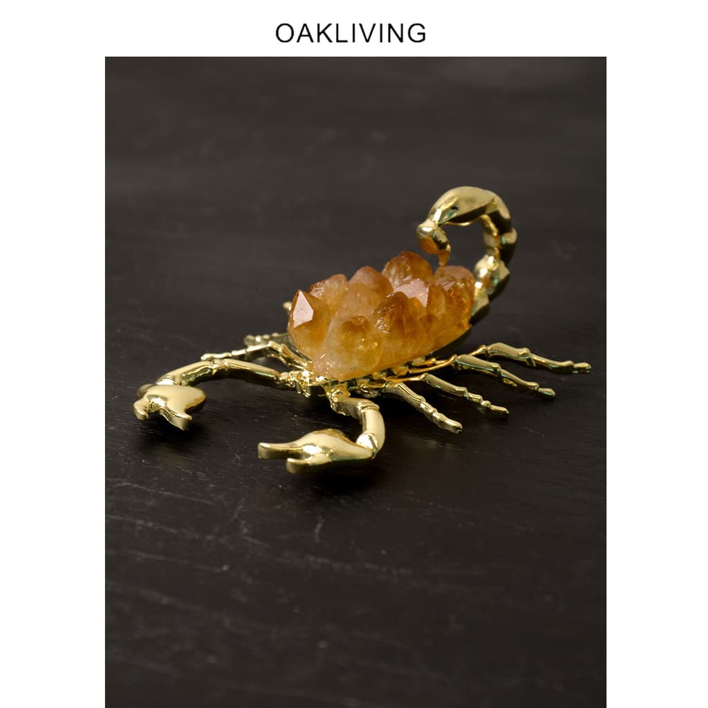 Oakliving escorpião ornamentos de mesa Metal incrustado ornamentos citrinos naturais presentes auspicioso Ruyi