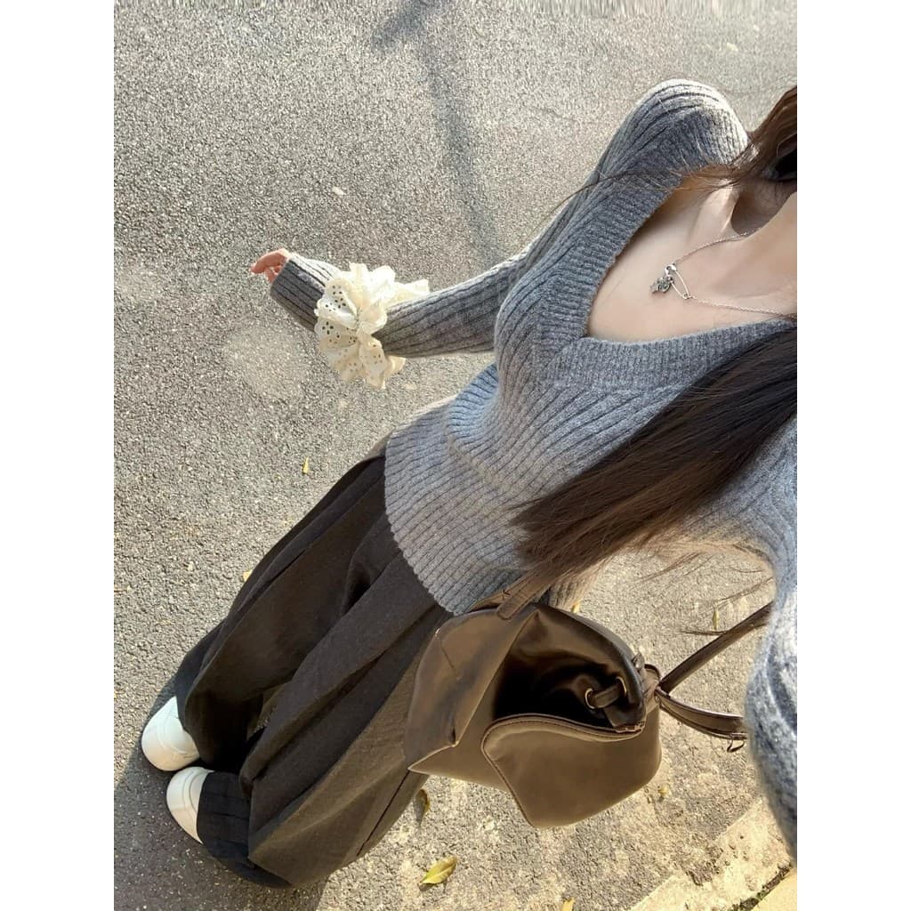 Camisa de fundo feminina parece manga comprida quente menina interior cinza v-superior corpo outono inverno camisola mal