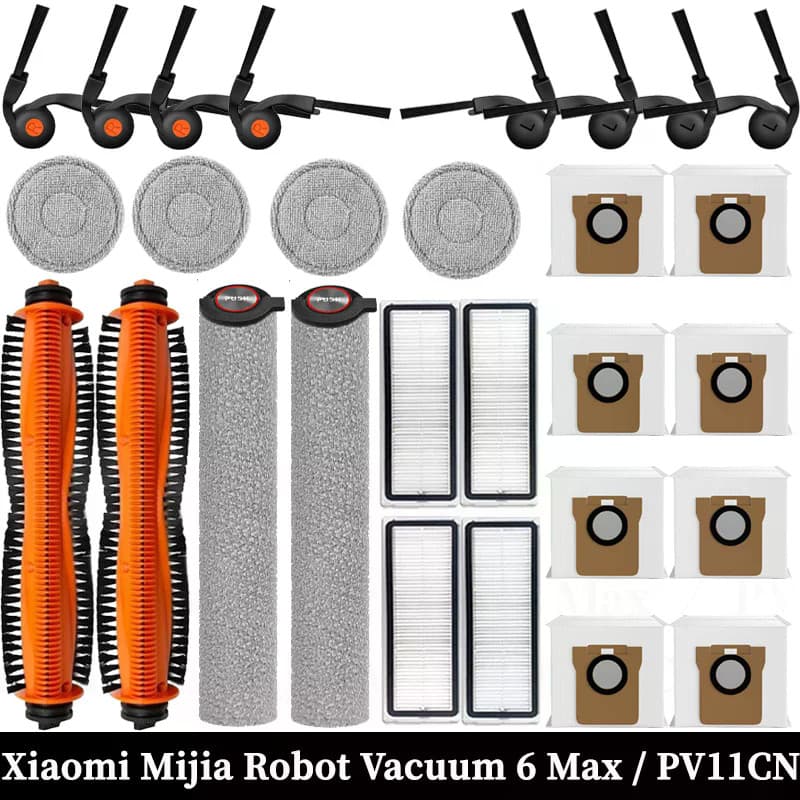 Para Xiaomi Mijia Robô Vácuo 6 Max/PV11CN Acessórios Escova Lateral Principal Filtro Hepa Mop Saco De Pó