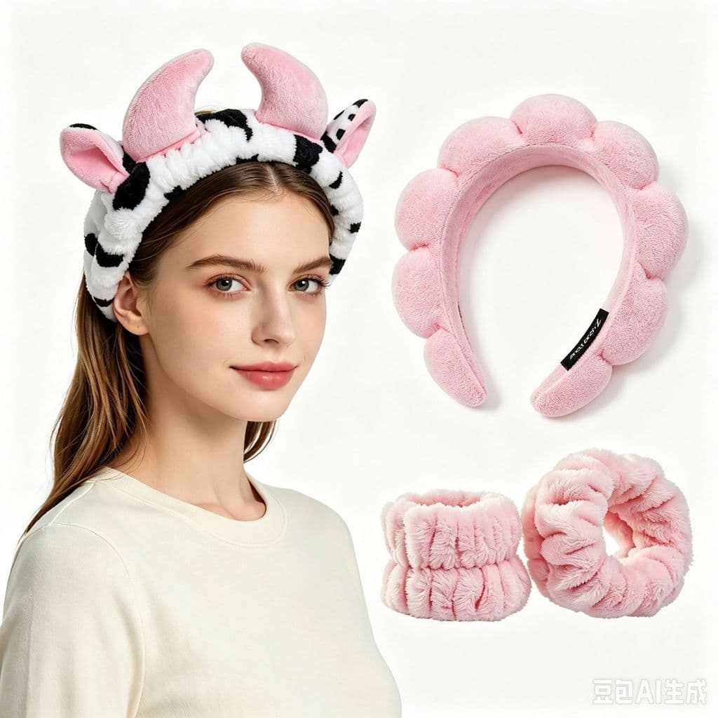 Tiara de pelúcia em formato de vaca rosa, conjunto de arco de cabelo de coroa alta, acessório de cabelo, atacado