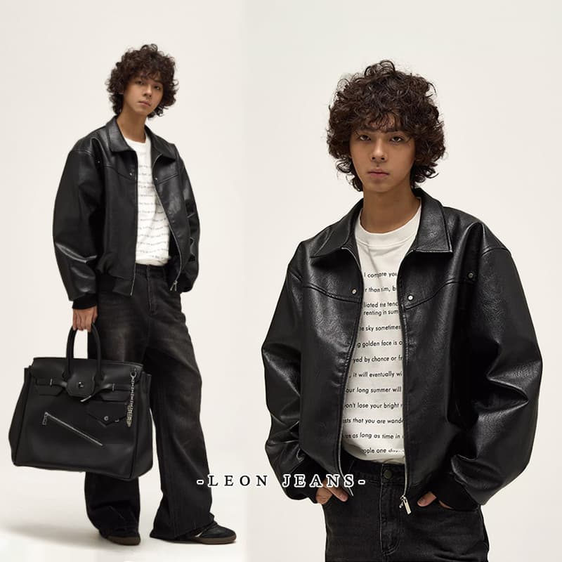 Jaqueta de couro masculina moda motocicleta jaqueta estilo Retro jaqueta preta jaqueta leve masculina