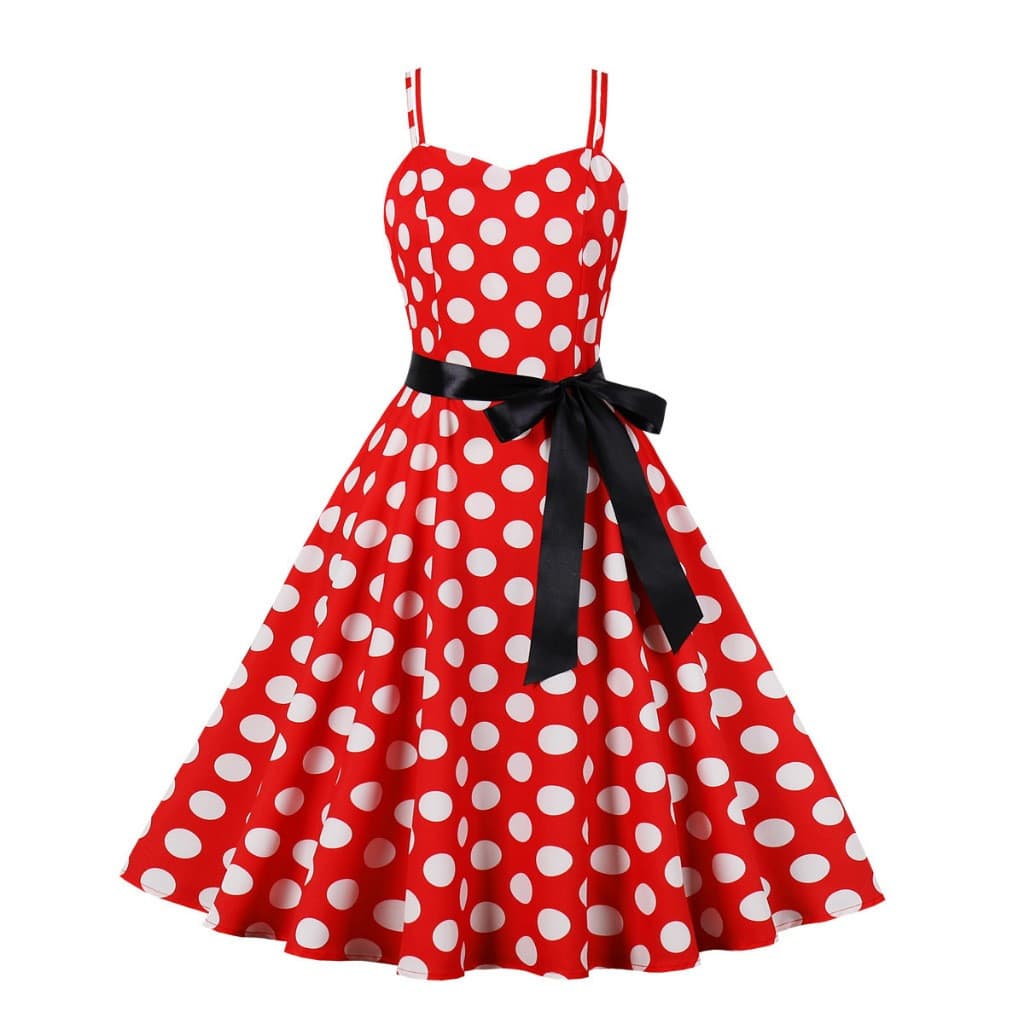 Vestido de Festa Vintage Elegante para Mulheres com Alças Finas e Estampa de Bolinhas para Férias XETH