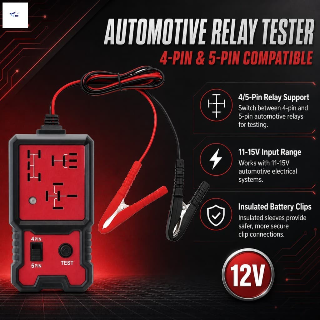 Testador De Relé Automotivo 12V 4 Pinos 5 Ferramenta De Diagnóstico De Verificador De Bateria De Carro Com Clipes