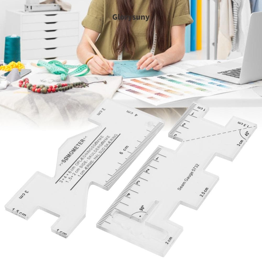 GLORYSUNY 2 Peças Mini Régua De Costura , Retalhos De Plástico Com Marcas De Desenho , Escalas Claramente Visíveis