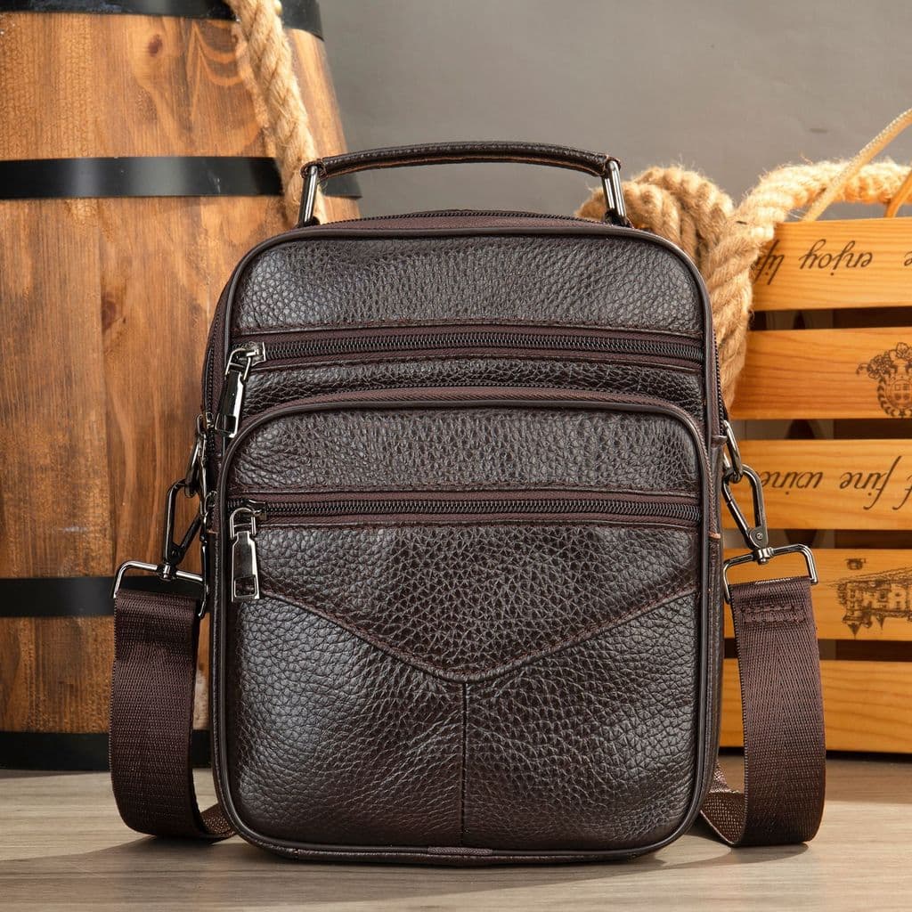 Bolsa Masculina Vintage Crossbody , Mensageiro Diária Com Vários Bolsos E Alça Superior , De Ombro Ajustável Para Viagen