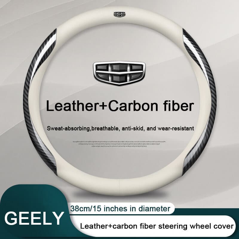 Capa de Volante em Couro e Fibra de Carbono para Carro, Adequada para Volantes de 38CM, Capa Protetora Antiderrapante pa