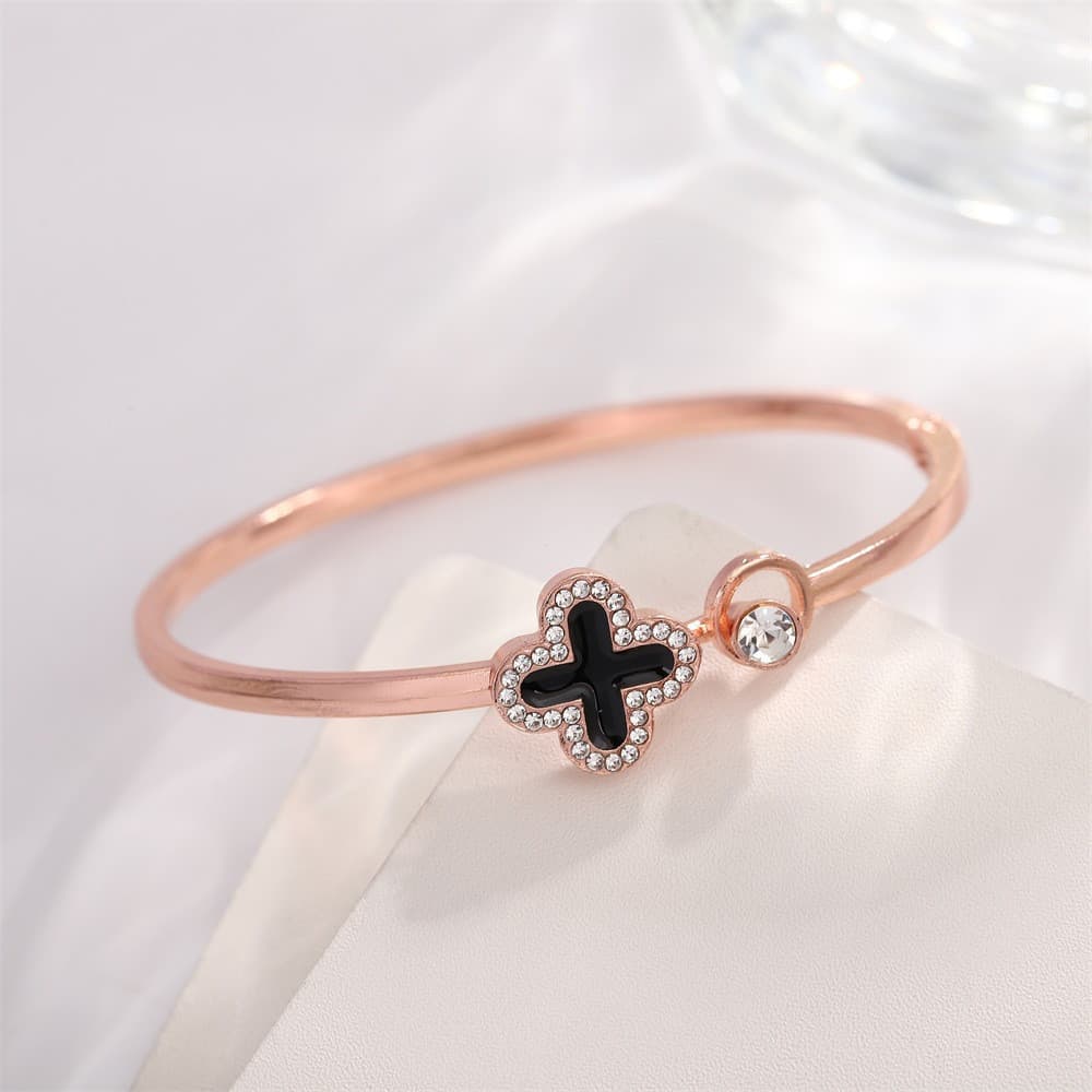 Pulseira Aberta De Quatro Folhas Da Moda Lucky Clover Bracelet Simples Rosa Gold Versátil