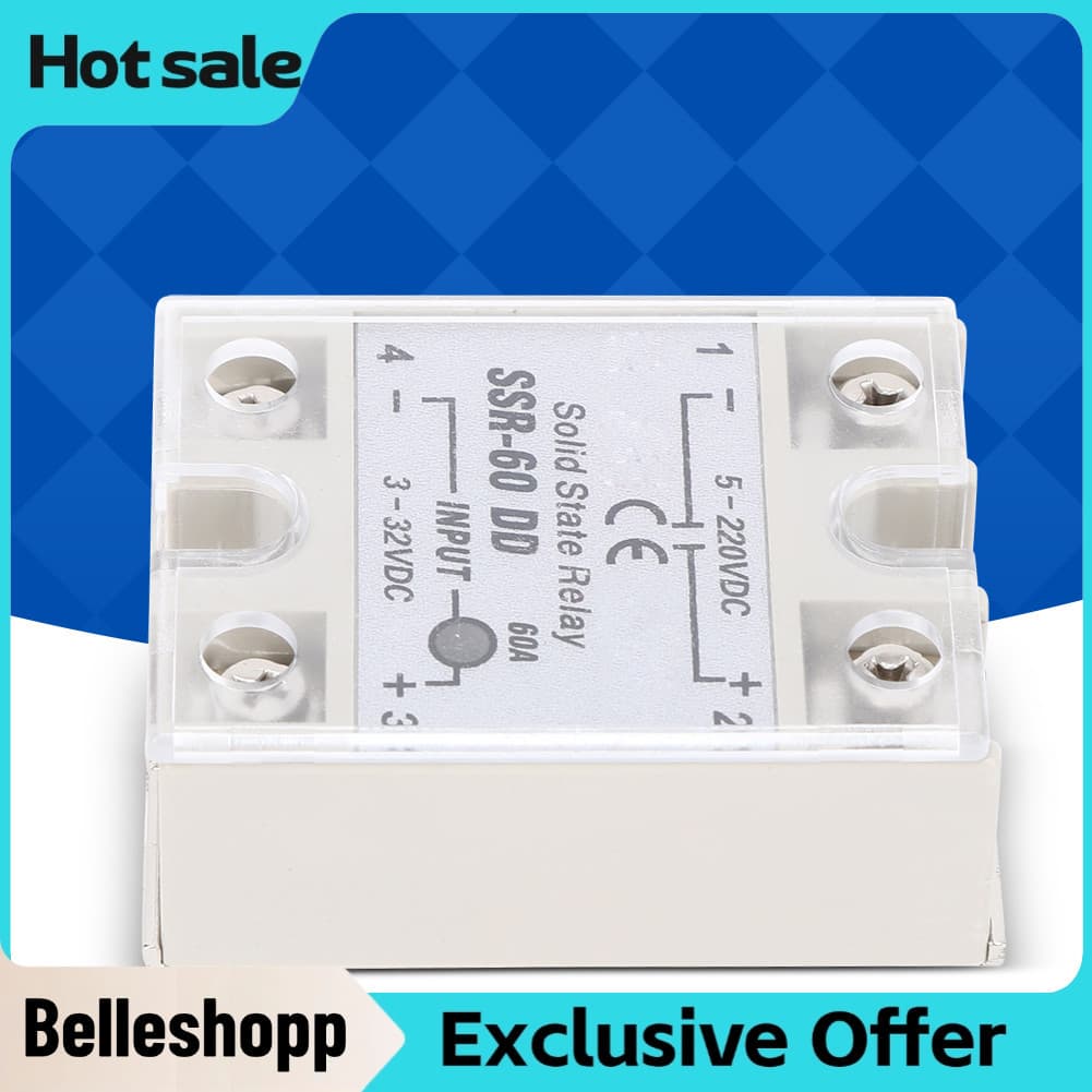 Belleshopp-br Módulo de relé de estado sólido SSR-60DD 60A Entrada sem interruptor 3-32V DC Saída 5-220V para processos