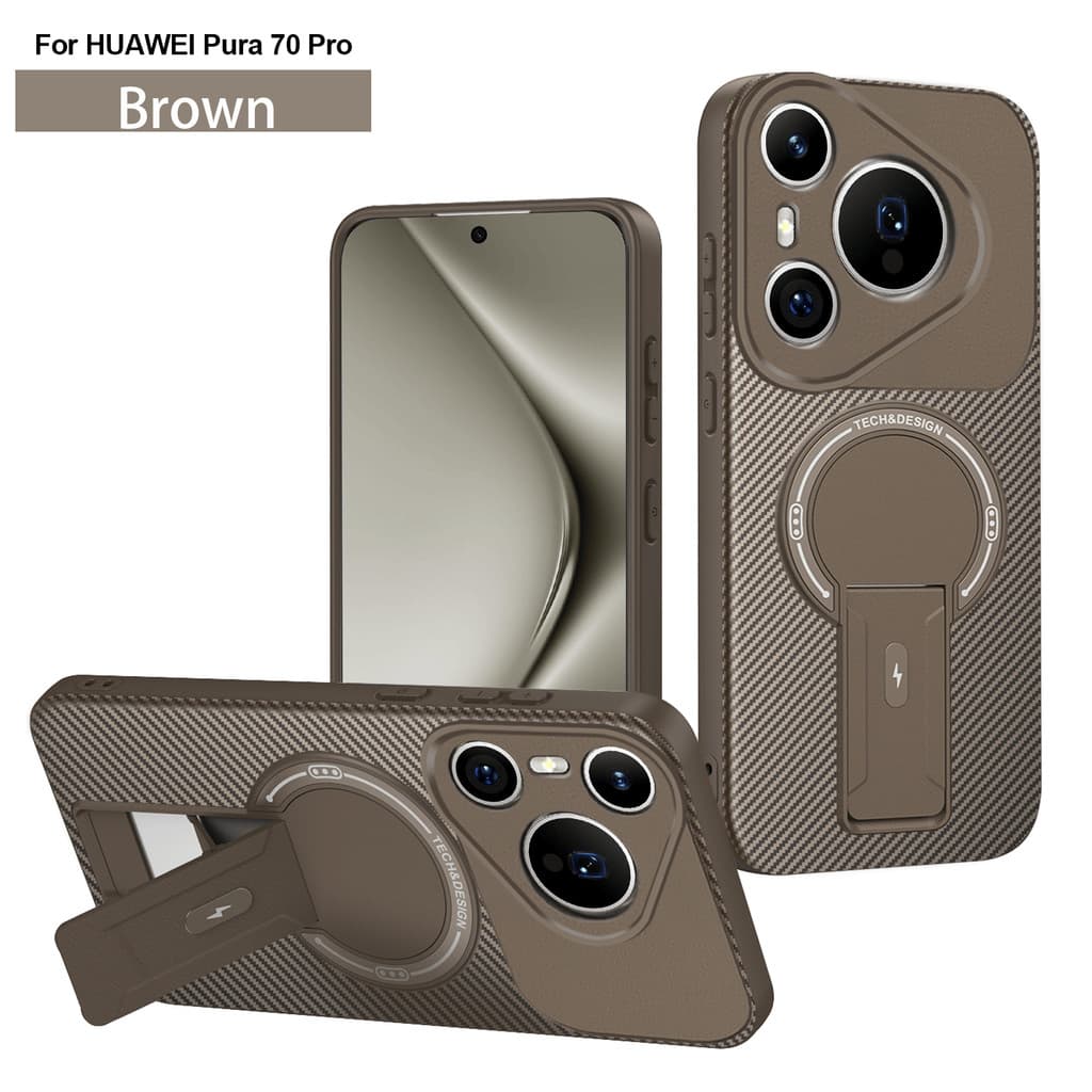 Capa de telefone com suporte de padrão de fibra Pinshield adequada para Huawei Pura70Pro Magnético Pura70 Carregador sem