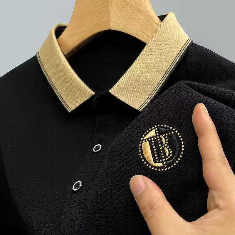 Negócios Casual bordado lapela camiseta topo camisa Polo masculina de manga curta frisado piso algodão alta qualidade ve