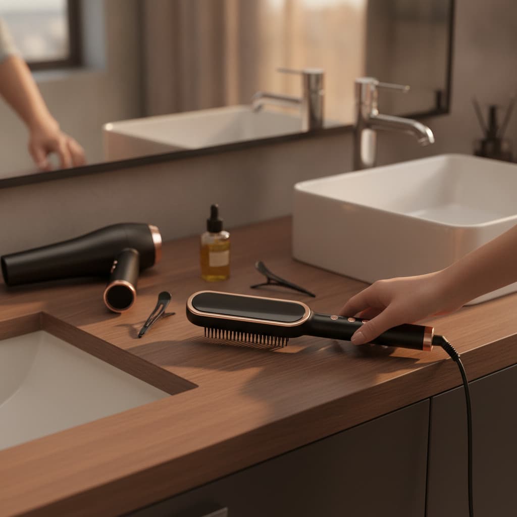 Escova Alisadora Profissional Elétrica Bivolt Preto 5 Temperaturas Inteligentes Cabelo Sedoso