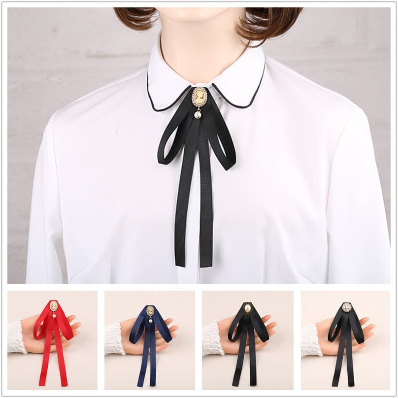Camisa feminina gravata borboleta flor retrô pérola Streamer gravata corpete acessórios