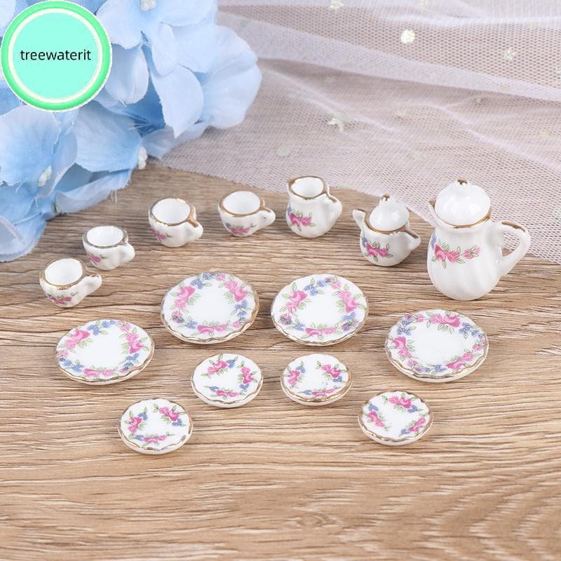 treewaterit 15 Peças Casa De Bonecas Em Miniatura Talheres Porcelana Cerâmica Café Xícaras De Chá Conjunto Brinquedos br