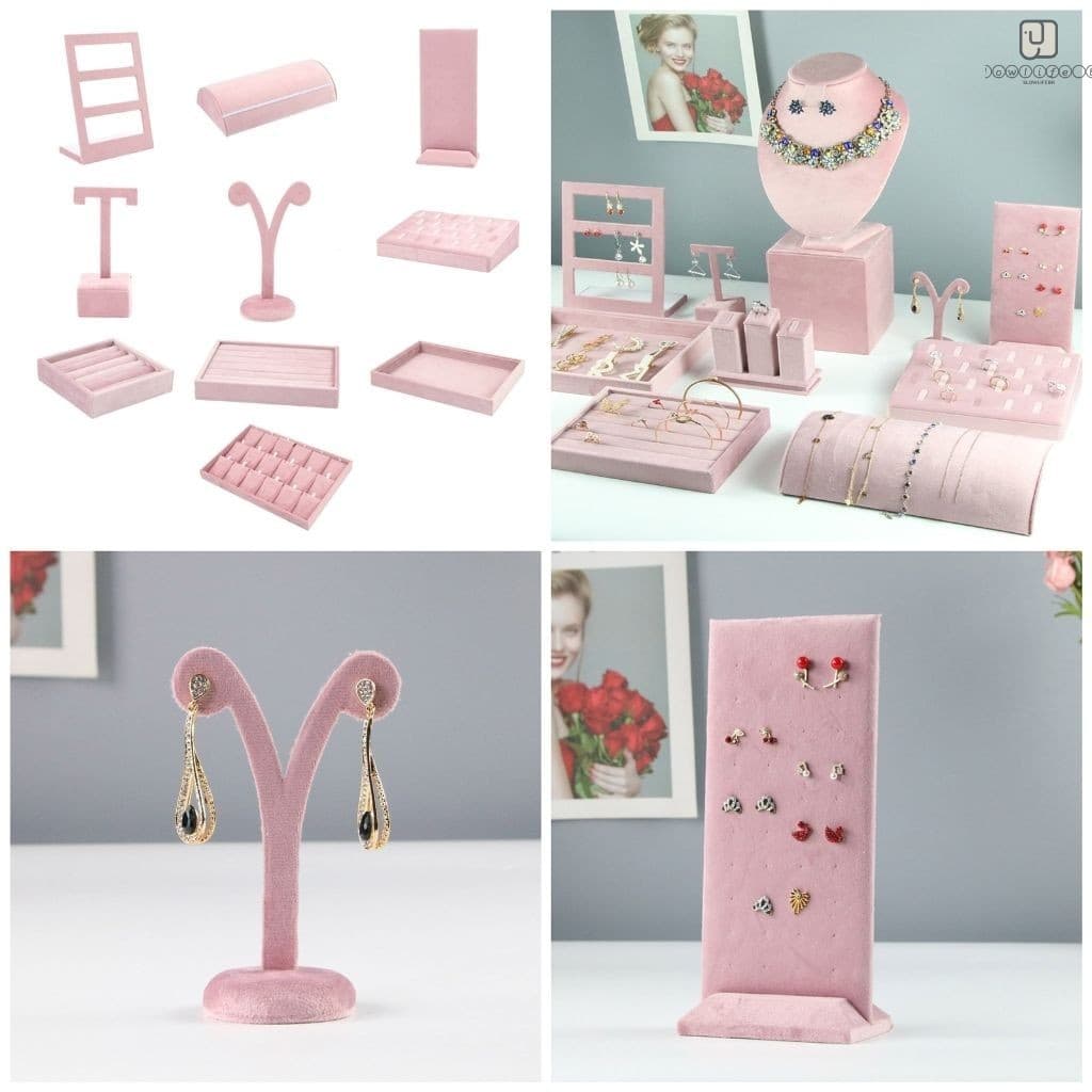 Expositor De Joias De Flanela Rosa-Placa De Brinco De 24 Furos Para Vitrine
