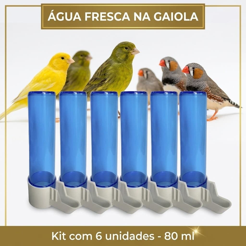 🐤 Kit 6 Bebedouro Italiano Passaros Gaiola Malha Fina 80ml Calopsita Canário Periquito Aves Azul 🐦