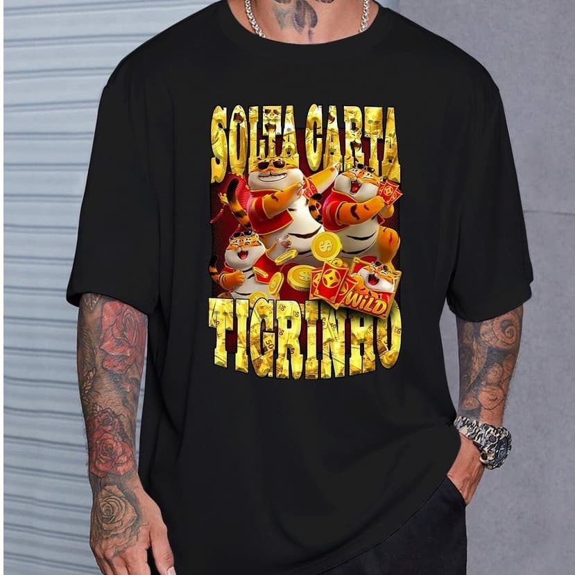 Camiseta Básic Tigrinho Meme Solta A Carta Musica Jogo Aposta Din. Envio Rápido