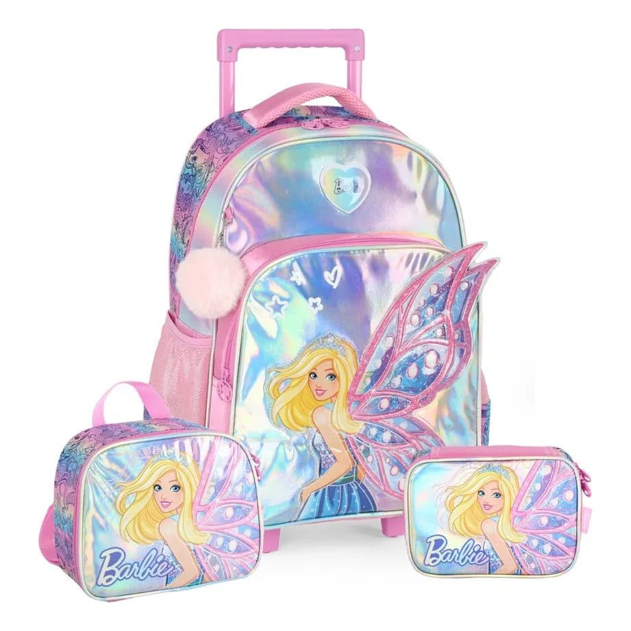 Kit Mochila Escolar Rodinha Lancheira Estojo Box Barbie