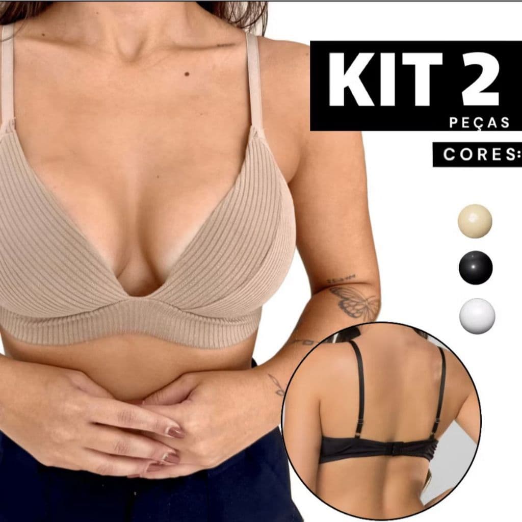 Kit 2 Sutiãs Bojo Soft Sem Aro em Malha Canelada – Conforto e Estilo no Seu Dia a Dia