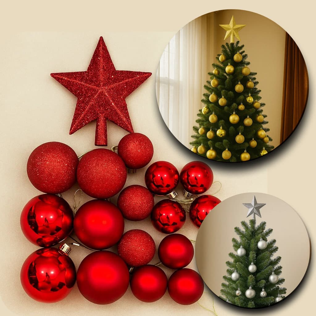 Kit Enfeite Completo Arvore Natal Bolas + Estrela Decorativa
