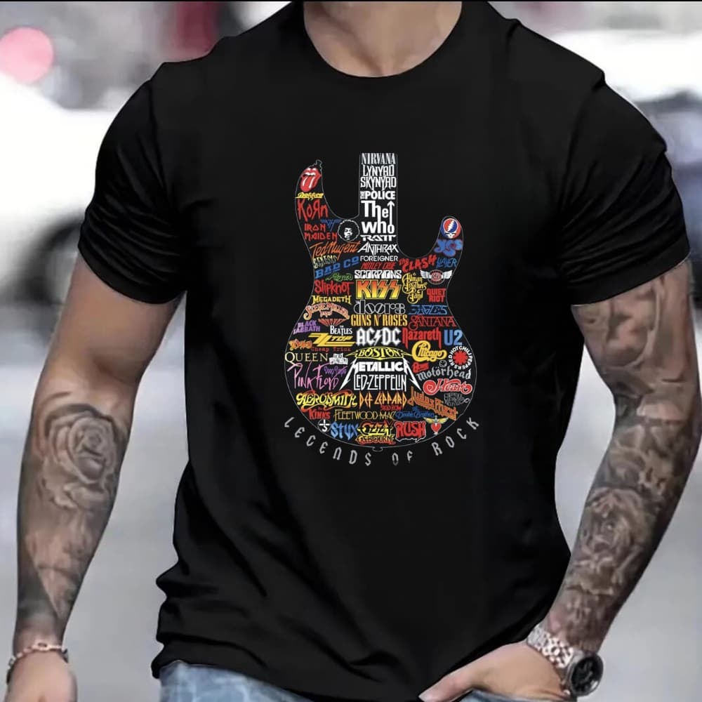 Camiseta Masculina Legends of Rock Guitarra Bandas Rock and Roll