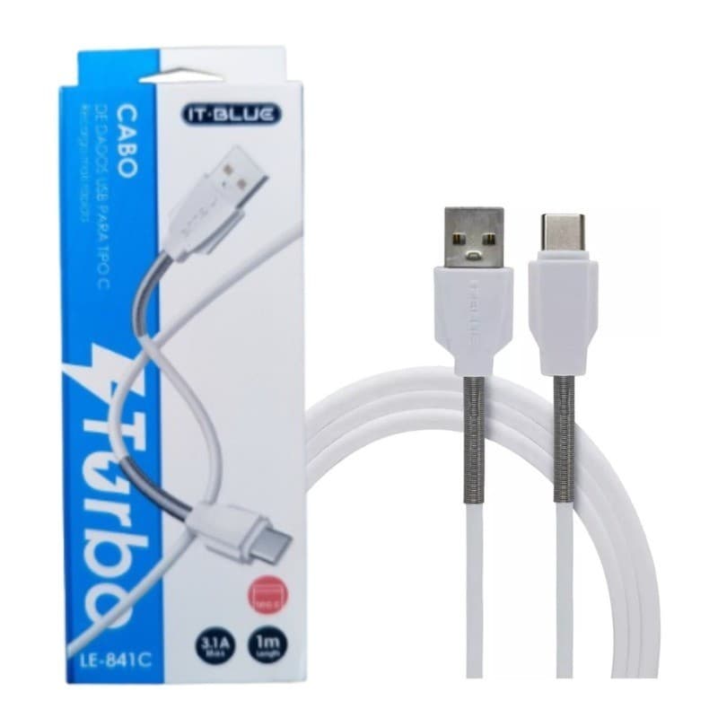 Cabo Com Mola USB Tipo-C / V8 / Iphone 1m Turbo Alta Qualidade Reforçado Top It Blue