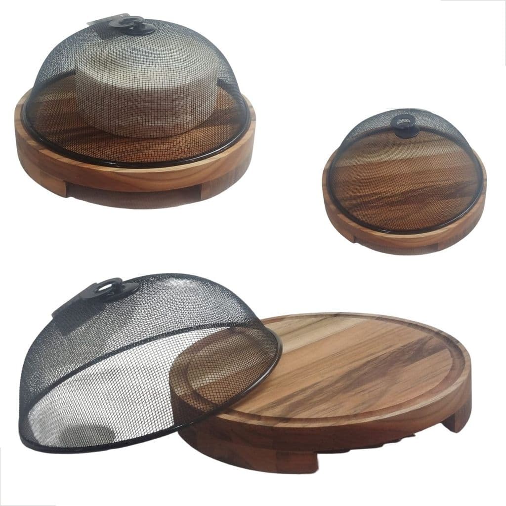 Queijeira Maturador de Queijos de Mesa com Tela Preta e Base em Madeira Teca Proteção e Elegância