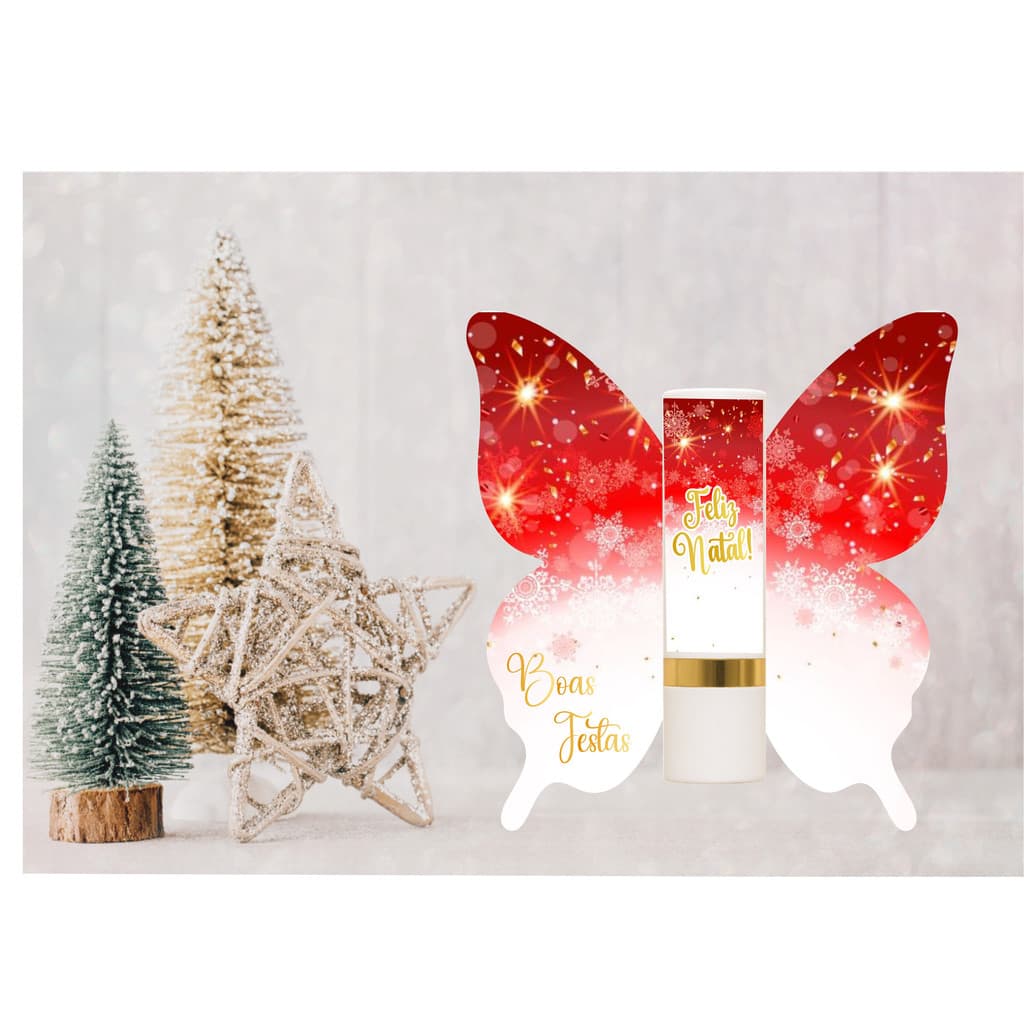 20/40/60 Cartão/Card Borboleta + Adesivos para Manteiga de Cacau Feliz Natal (Não acompanha Manteiga de Cacau).