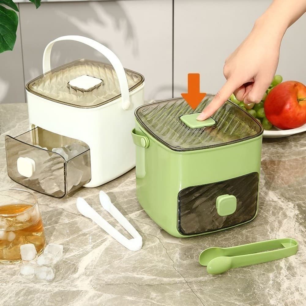 Dispenser De Gelo Bandeja Caixa 48 Cubos Forma De Gelo Com Gaveta Botão Solta Gelo E Pegador