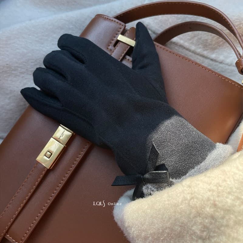 Suave Bowknot inverno luvas de condução senhoras Extra grosso velo quente equitação à prova de vento lã Split dedo toque