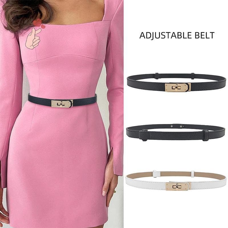 Moda Ajustável Cinto Fino Luxo Couro PU Feminino Designer De Metal Turn-Lock Para Vestidos Jeans [fa]
