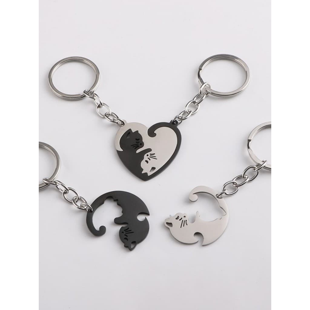 Chaveiro estilo casal par amor gato pingente masculino feminino cintura pendurado aço inoxidável Anti-perdido chaveiro a