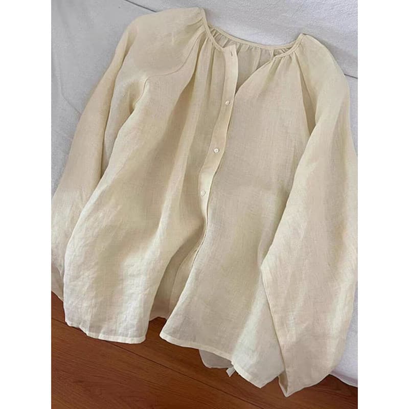 Late Qinghe ~ Francês Retro Lanterna Manga Ramie Camisa Feminina Estilo Mori Algodão Linho Camisa de Bebê Top de Linho F