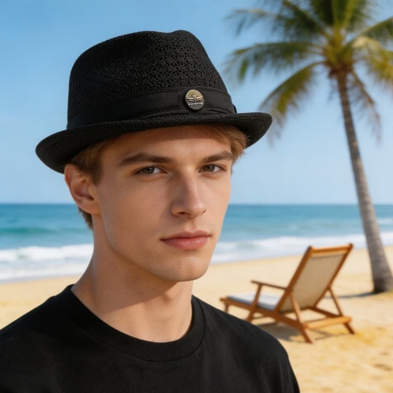 Chapéu De Sol Masculino De Malha Yoo Com Estilo De Borda Enrolada Para Uso Em Viagens Na Praia