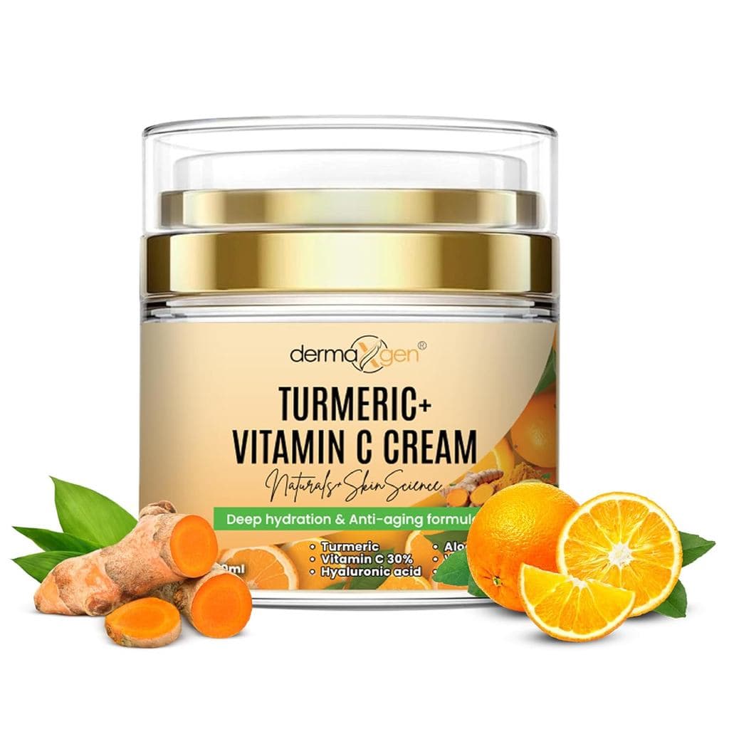 Creme Facial de Cúrcuma + 30% de Vitamina C para um brilho radiante, hidrata e repara a pele, contém ingredientes orgâni