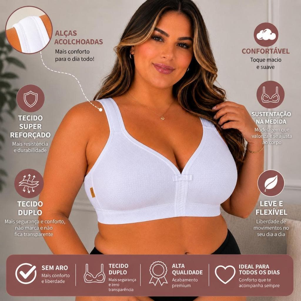 Sutiã Plus Size Reforçado Sem Bojo – Colchete Triplo | Tecido Duplo | Alças Acolchoadas | Sustentação Premium