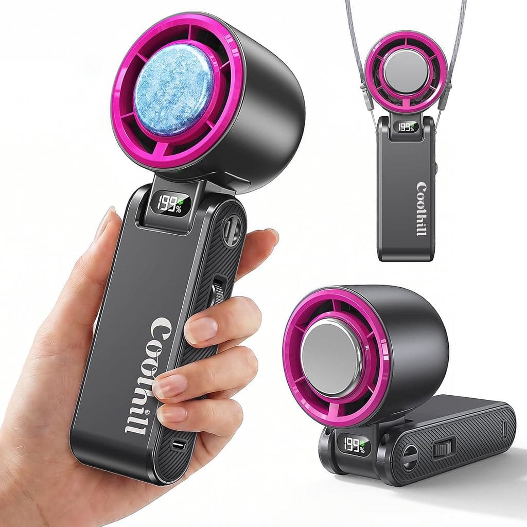 Ventilador Portátil, Ventilador Recarregável com Resfriamento Turbo, Velocidade (1-199), 5500mAh, 12H de Duração da Bate