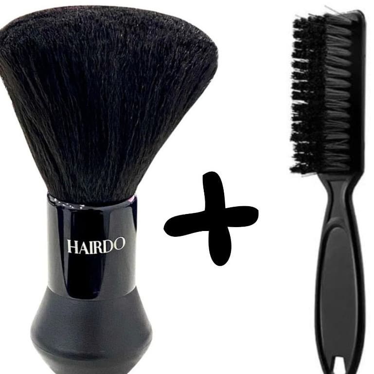 Kit Escova escovinha para Barba + Espanador Pincel Profissional Preto