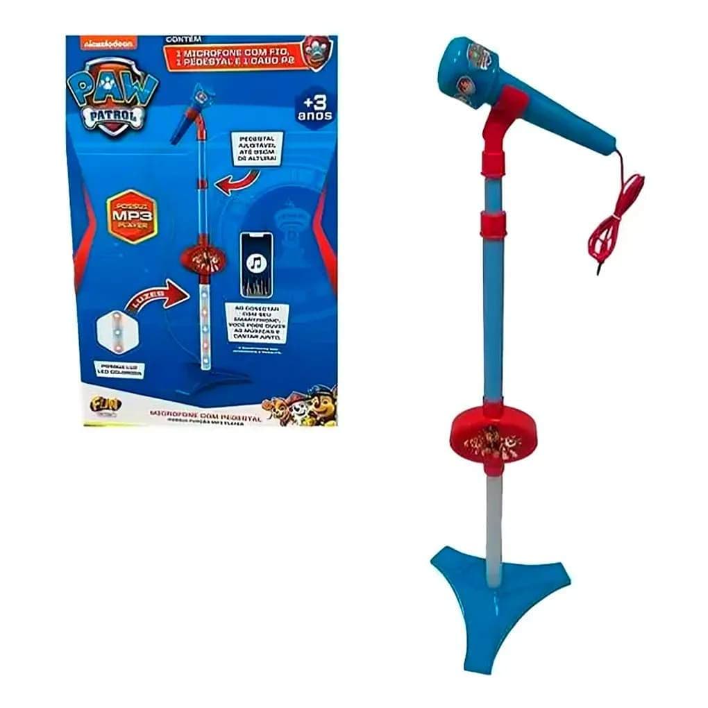 Patrulha Canina - Microfone com Pedestal e Mp3 Player -  Azul - Fun