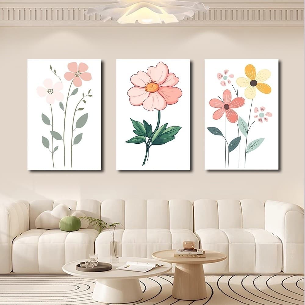 KIT 3 Quadros Decorativos de flores Pintura a óleo de plantas Decoração de casa Quarto Sala de estar Pintura de parede 4