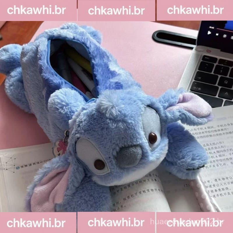 Estojo Escolar Infantil de Pelúcia com Personagem Stitch, Estojo Escolar Fofo de Desenho Animado VEHY