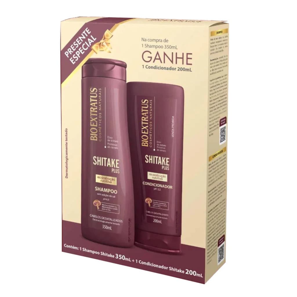 Kit Shampoo 350ml e Condicionador 200ml Shitake plus - Bio Extratus