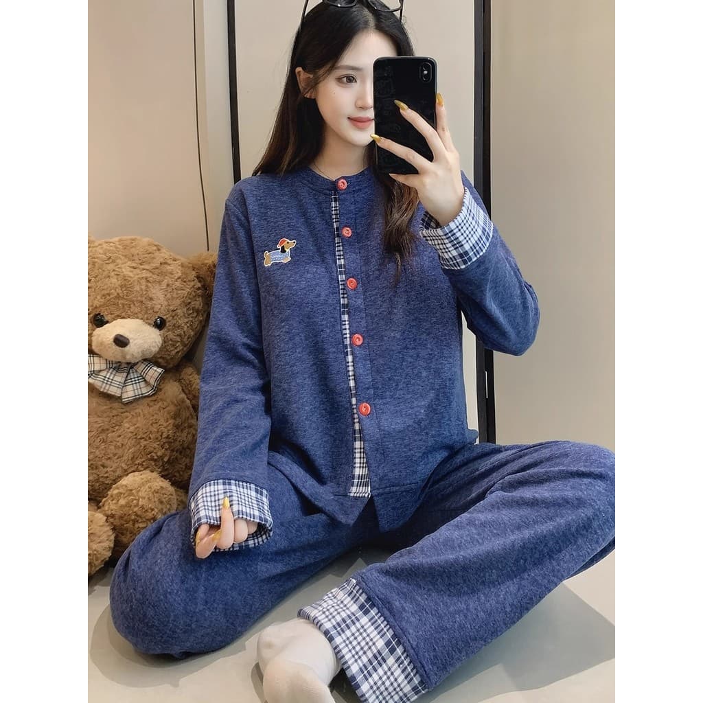 Pijamas de veludo alemão feminino outono inverno 2025 novo estilo inverno com almofada no peito de manga comprida engros