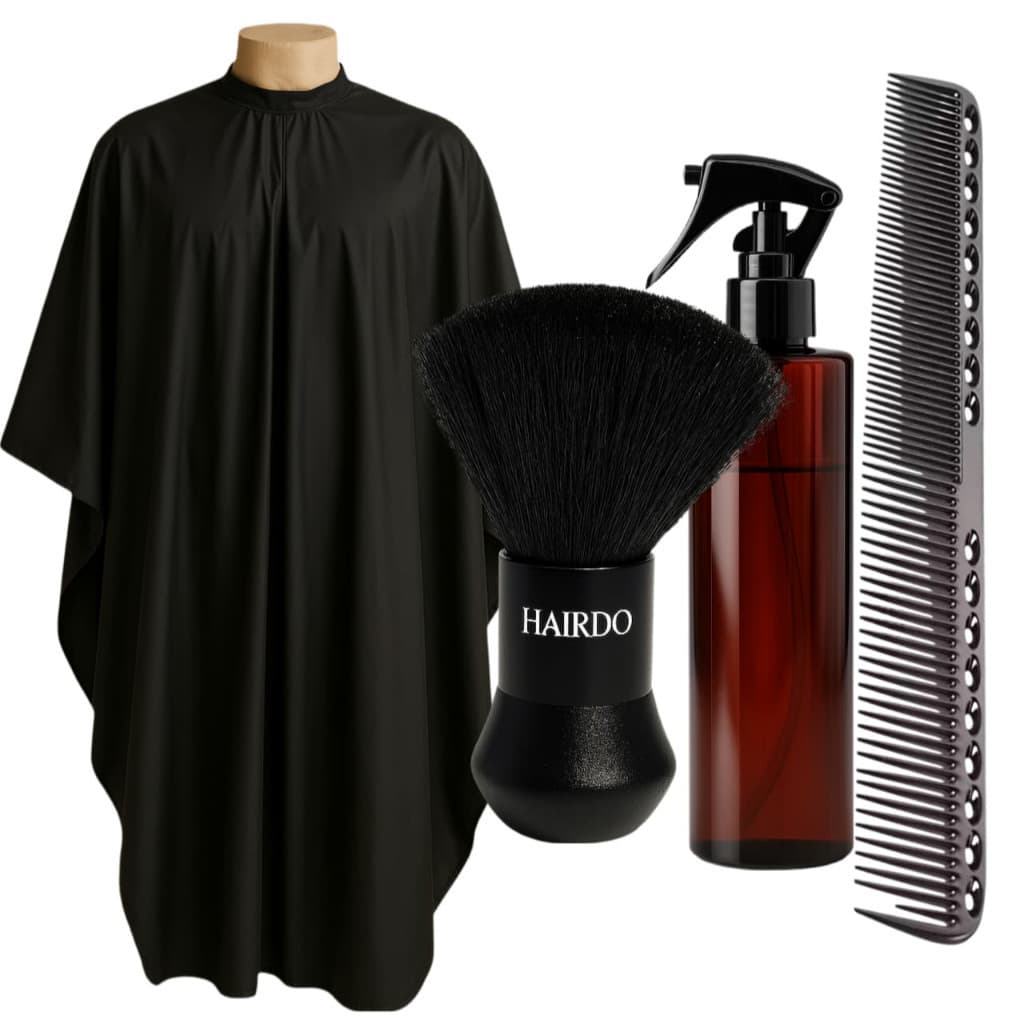 Kit Barbeiro Profissional Capa De Corte + Borrifador + Pente Carbono + Espanador Profissional