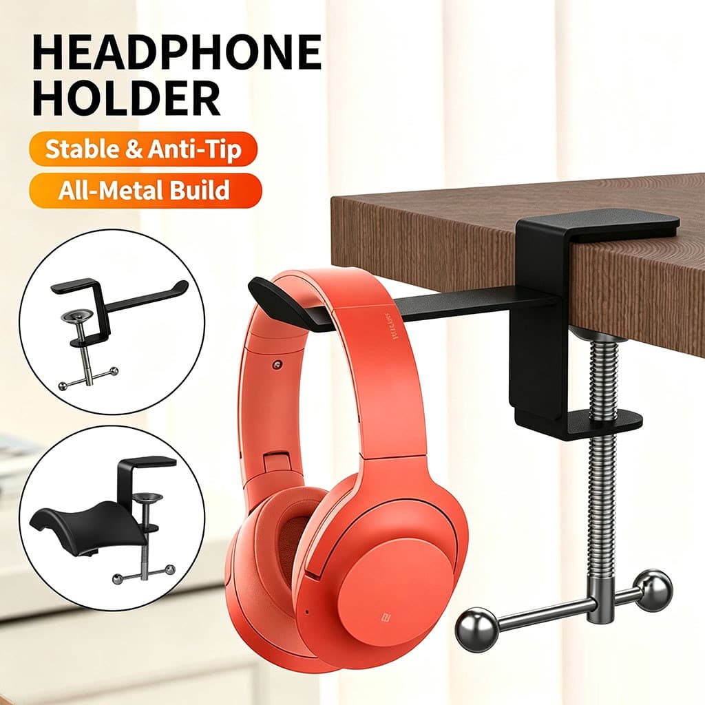Braçadeira De Mesa Suporte De Fone De Ouvido Curvo Berço Cabide Todo Metal Gaming Headset Gancho Para Montagem Sobre A O