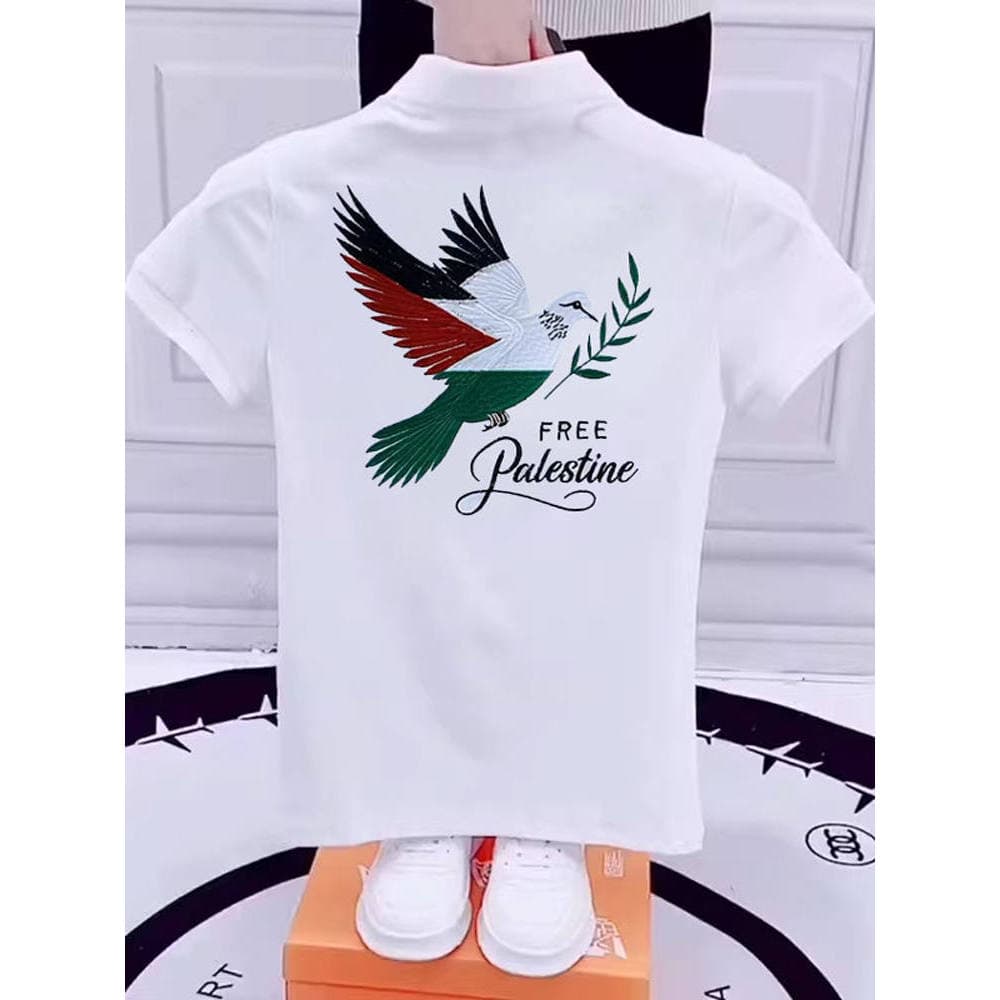 Influenciador camisa POLO masculina de manga curta versão coreana na moda magro-ajuste camiseta verão pássaro bordado So
