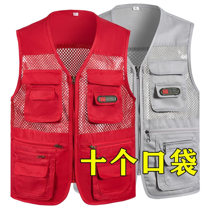 Colete masculino de verão malha fina Multi-bolso fotografia ao ar livre lazer colete de meia-idade idosos colete de pesc
