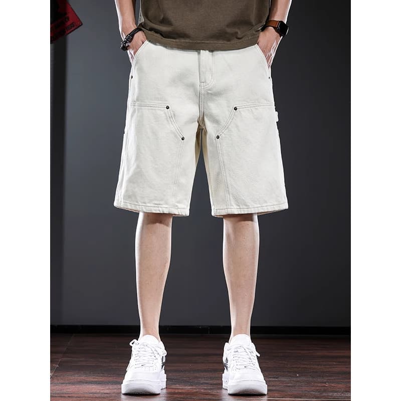 Shorts jeans masculino branco damasco 2025 verão novo estilo Casual calças médias europeu americano simples macacão calç