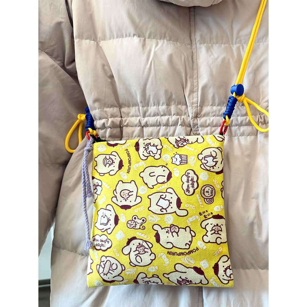 Bonito dos desenhos animados lona pequeno saco feminino novo estilo nicho amarelo pudim cão saco do telefone móvel Diago